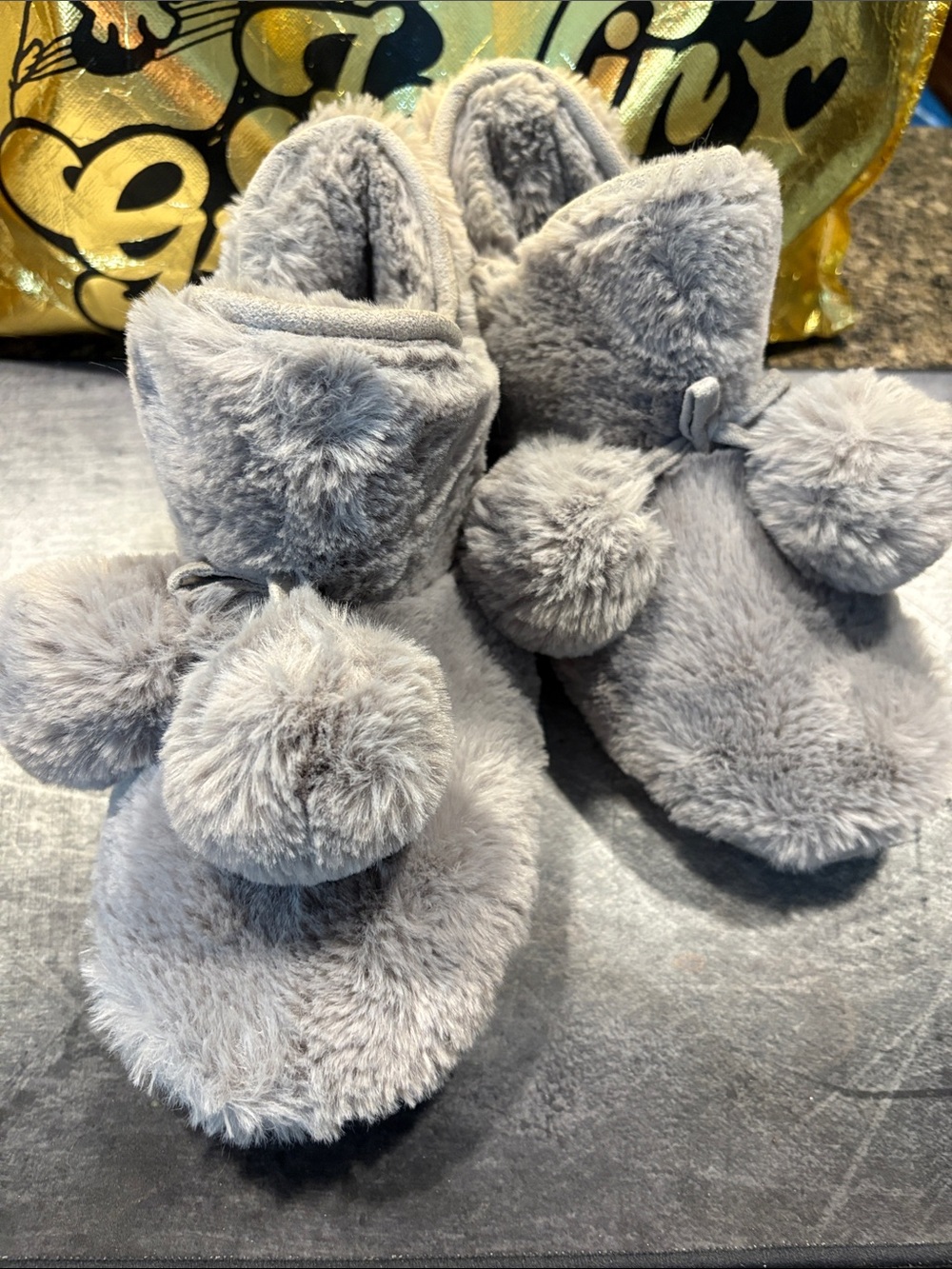 Plush Pom-Pom Kids Slipper Boots - Gray